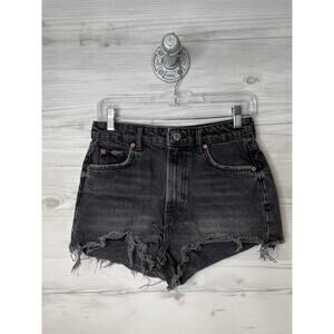 Zara High Waist Shorts Womens 4 Distressed Denim Frayed Hem Pockets Festival